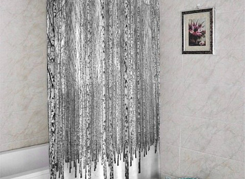 3D занавеска в ванную комнату «Березы зимой»