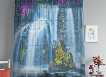 3D Тюль на окна "Горный водопад"