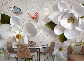 3D Фотообои «Белые цветы»