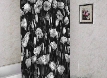 3D шторка для ванной «Цветы на темной ткани»