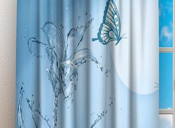 Фотошторы «Объемные цветы из брызг с бабочками»