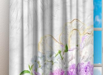 Фотошторы «Бабочки над букетом хризантем»