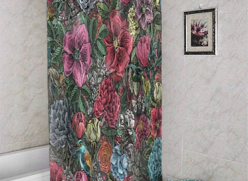 3D штора для ванны «Птицы в ярких цветах»