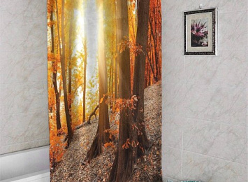 3D штора в ванную «Осенний лес»