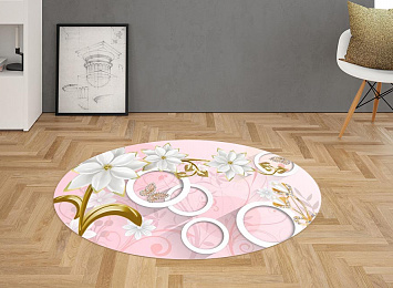 3D Ковер «Фарфоровые цветы с ювелирными цветами и бабочками»