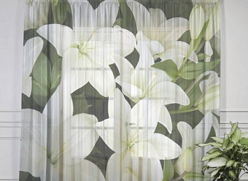 3D Тюль на окна "Белоснежные лилии"