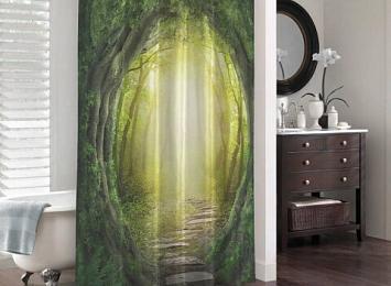 3D фото занавеска для ванной «Тоннель из деревьев»