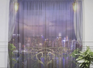 Оконный 3D тюль "Балкон в ночном городе"