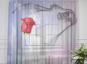 Фототюль Объемная геометрия "Красная роза в тоннеле"