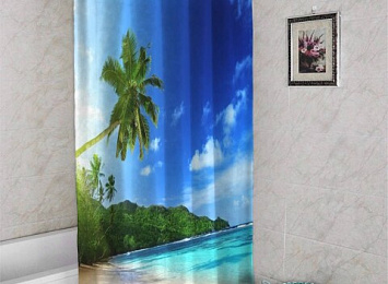 3D штора в ванную комнату «Берег на острове»