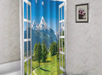 3D занавеска для ванны «Окно с видом на Баварские горы»