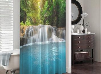 3D занавеска в ванную комнату «Водопад с голубой водой»