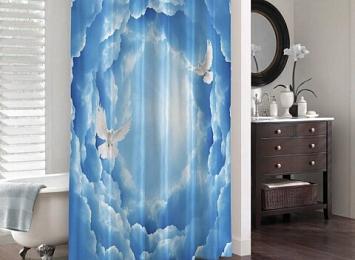 3D шторка для ванны «Голуби в небе»
