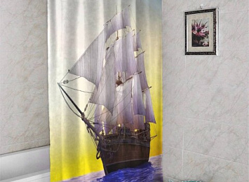 3D шторка для ванной «Старый корабль в открытом океане»
