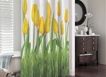 3D штора в ванную комнату «Желтые тюльпаны»