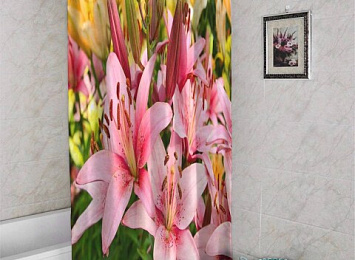 3D занавеска для ванны «Нежно-розовые лилии»