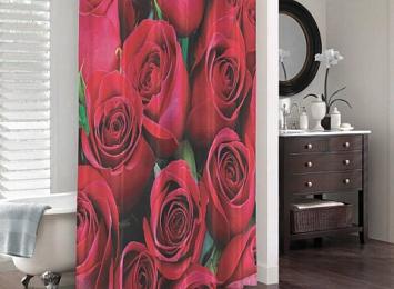 3D занавеска в ванную комнату «Нежные бордовые розы»