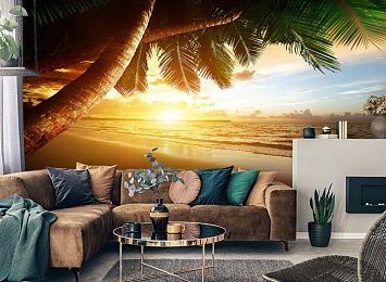 3D Фотообои  «Закат под пальмами»