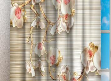 Фотошторы «Золотистые орхидеи в вазе»