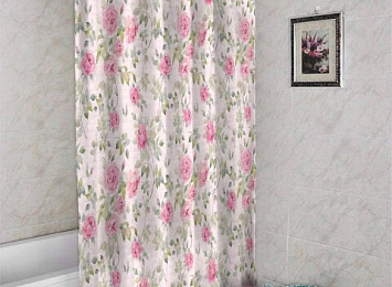 3D штора в ванную «Винтажный узор с розами»