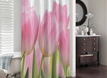 3D штора для ванной «Крупные розовые тюльпаны»