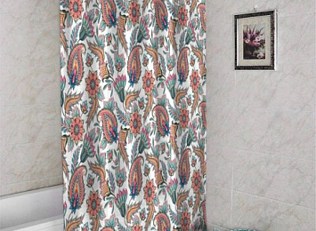 3D штора в ванную комнату «Цветы с орнаментом»