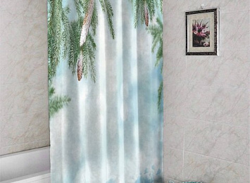 3D штора для ванной «Еловые ветви с шишками»