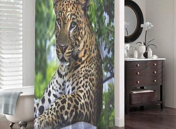 3D фото занавеска для ванной «Отдыхающий леопард»