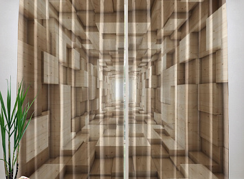 Фотошторы «Тоннель из деревянных кубов»