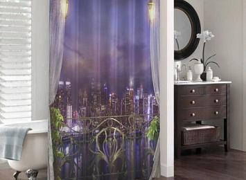 3D занавеска для ванны «Балкон в ночном городе»