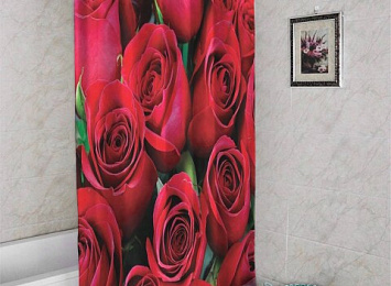 3D занавеска в ванную комнату «Нежные бордовые розы»