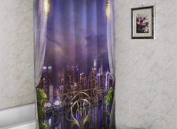 3D занавеска для ванны «Балкон в ночном городе»