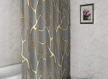 3D штора для ванны «Узор с золотыми листьями»