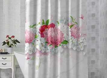 Шторы для ванной «Нежно-розовые хризантемы»