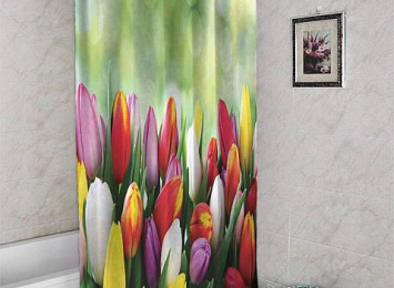 3D шторка для ванной «Разноцветные тюльпаны»