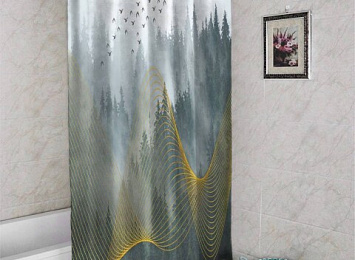 3D занавеска в ванную комнату «Туман над лесом»