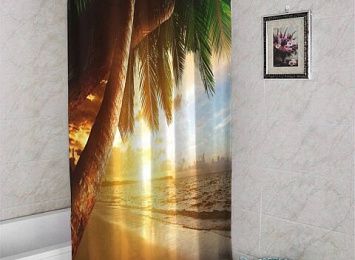 3D фотоштора для ванной «Закат под пальмами»
