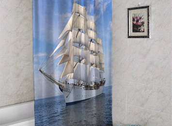 3D штора для ванной «Белый парусник»