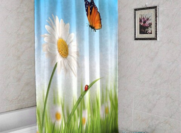 3D штора для ванны «Ромашка и бабочка»