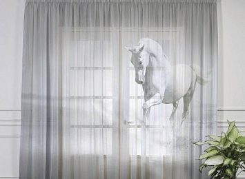 3D Тюль на окна "Белый конь бегущий по воде"