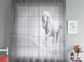 3D Тюль на окна "Белый конь бегущий по воде"