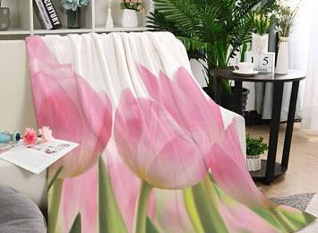 Трикотажный плед «Крупные розовые тюльпаны»