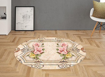 3D Ковер «Объемные букеты роз под мрамор»
