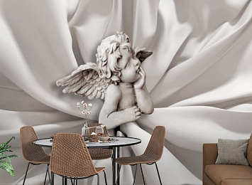 3D Фотообои «Задумчивый ангелочек»