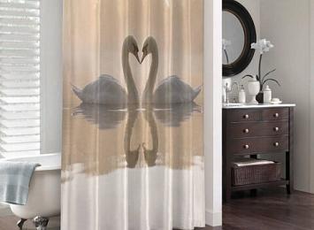 3D штора в ванную «Влюбленные лебеди»