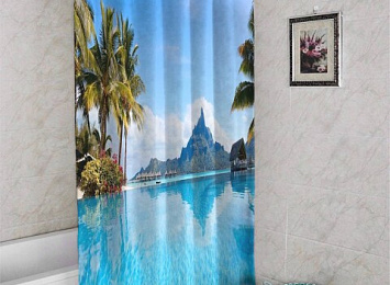 3D штора в ванную «Пейзаж на Мальдивах»