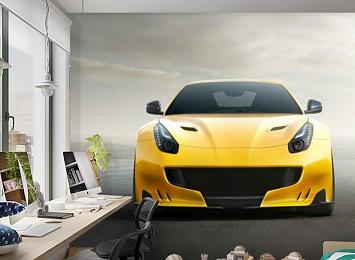 3D Фотообои «Желтый спортивный автомобиль»