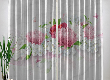 Фотошторы «Нежно-розовые хризантемы»