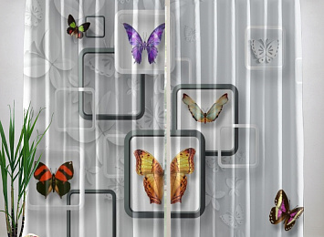 Фотшторы «Яркие бабочки на объемном фоне»