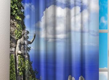 Фотошторы «Античный балкон с видом на синий океан»